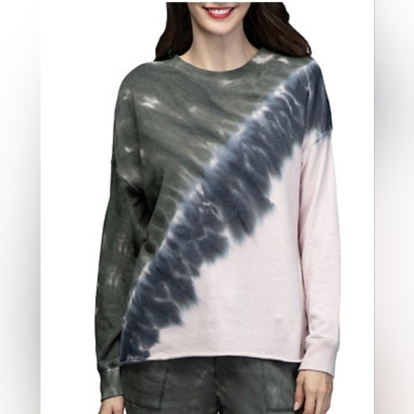 GreenTea Sweaters - GREEN TEA Women's Tie Dye Sweatshirt in Green Pink